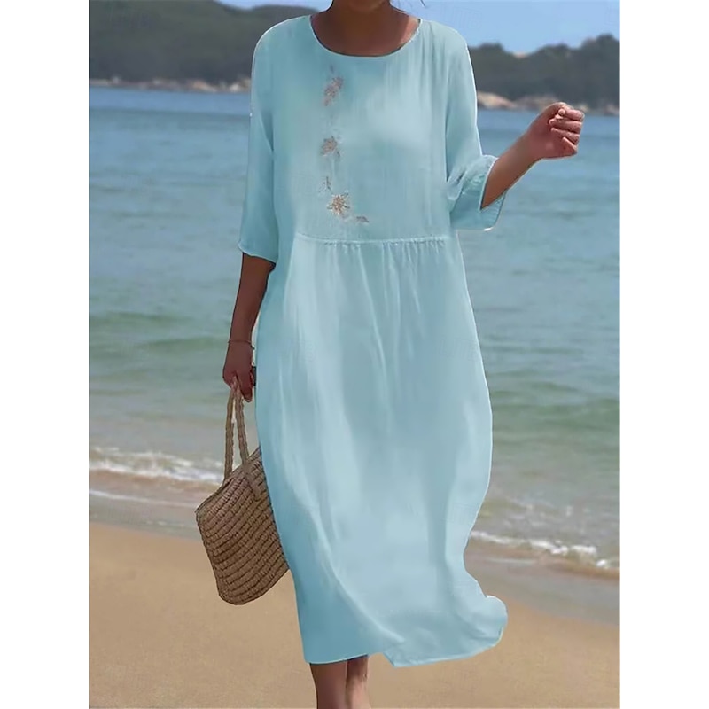 Women's Midi Dress Casual Dress Print Dress Fashion Modern Daily Beach Weekend Regular Fit Floral 3/4 Length Sleeve Crew Neck White Pink Blue Purple Spring Fall Autumn4