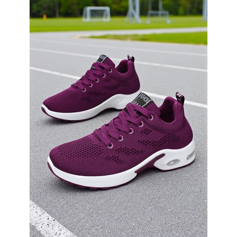 Women's Purple Flyknit Running Shoes – Lightweight Breathable Sport Sneakers for Gym, Jogging, Walking and Everyday Casual Wear3