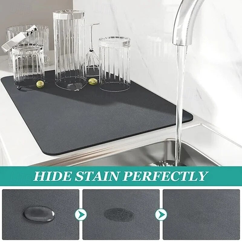 Kitchen Super Absorbent Draining Mat for Dishes, Cup Mat, Fast Drying, Non-Slip, Easy to Clean, Protects Kitchen Countertop from Water, Heat, and Spills3
