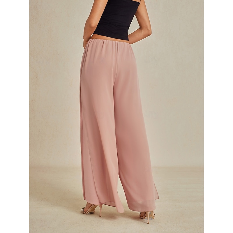 Women's Culottes Wide Leg Straight-Leg Trousers Elegant Stylish Classic Style Full Length Medium Waist Solid Color Elastic Waist Stretchy Wedding Vacation Party Blush Pink Spring, Fall, Winter, Summer4