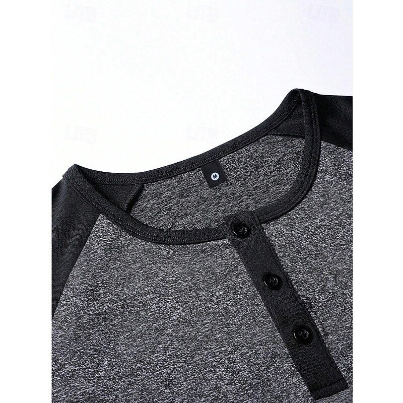 Men's Tee Top Short Sleeve Short Sleeves Henley Summer Solid / Plain Color Casual Casual / Sporty Color Block Buttons Raglan Sleeves Sports & Outdoor Casual Sports Wine Yellow Light Gray Top Tee for4