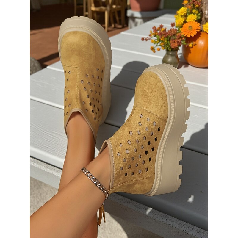 Women's Faux Suede Cutout Platform Ankle Boots – Casual Fall Fashion for Outdoor Walks, Farm Visits, Pumpkin Patch & Travel4