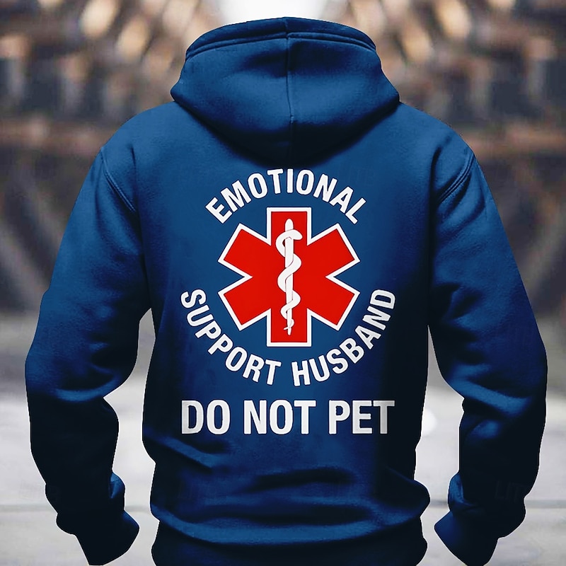 Men's Funny Graphic Hoodie - Emotional Support Husband Do Not Pet Design2