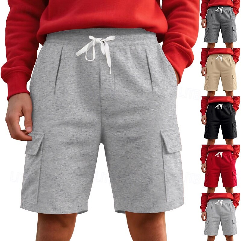 Men's Cargo Shorts Sweat Shorts Shorts Summer Shorts Pocket Elastic Waist Drawstring Plain Comfort Short Sports Outdoor Daily Going out Fashion Casual Black Red Micro-elastic