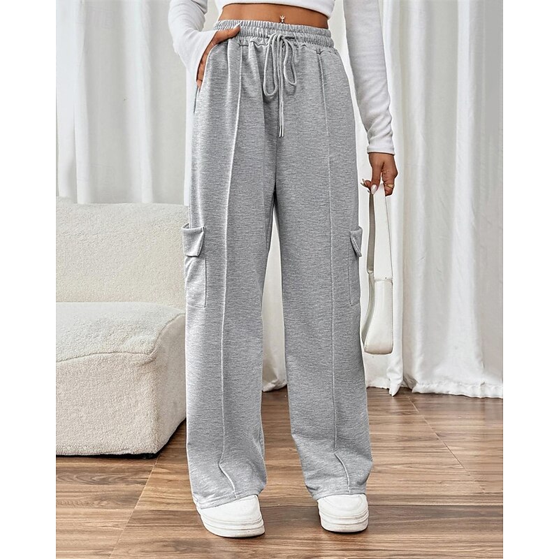 Women's Sweatpants Wide Leg Pants Trousers Fashion Streetwear Full Length High Waist Plain Pocket Elastic Waist Breathability Comfortable Micro-elastic Street Daily Wear Going out Gray Spring Fall2