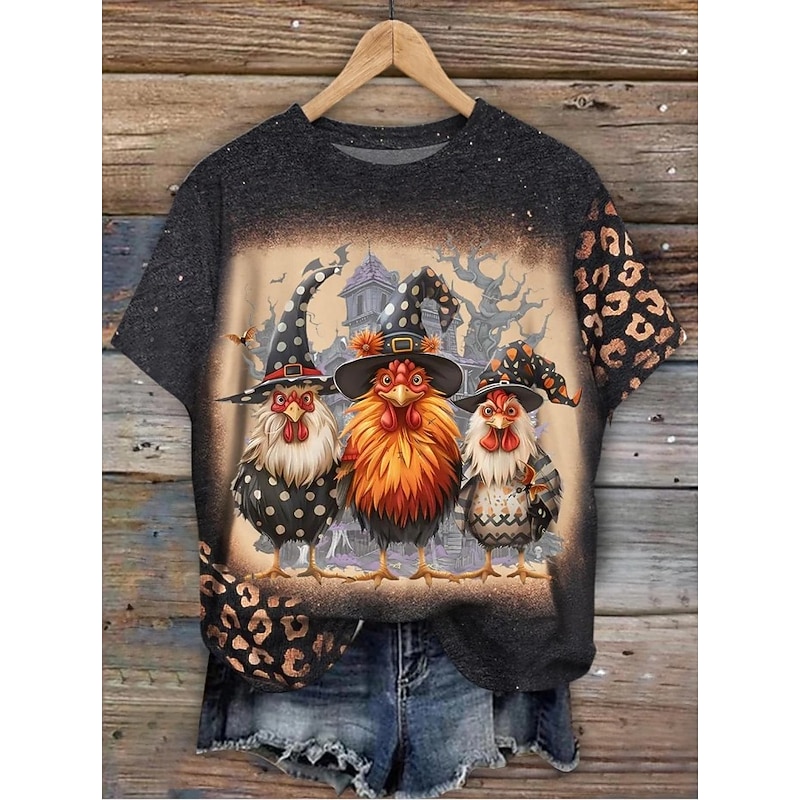 Halloween Women's T shirt Bat Graphic Animal Cat Vintage Stylish Classic Short Sleeve Crew Neck Round Neck Regular Tops Daily Weekend Print Black Blue Purple Brown Khaki Summer Spring Fall3