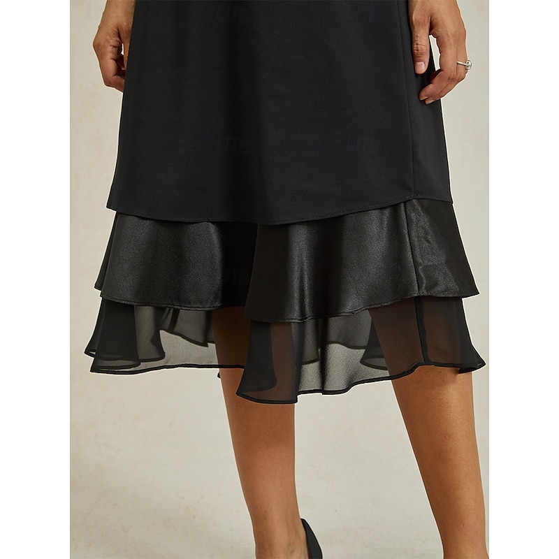 Women's A Line Elegant Fashion Midi Mid Waist Skirts Ruffle Layered Inelastic Valentine's Day New Year Black Spring Chiffon3