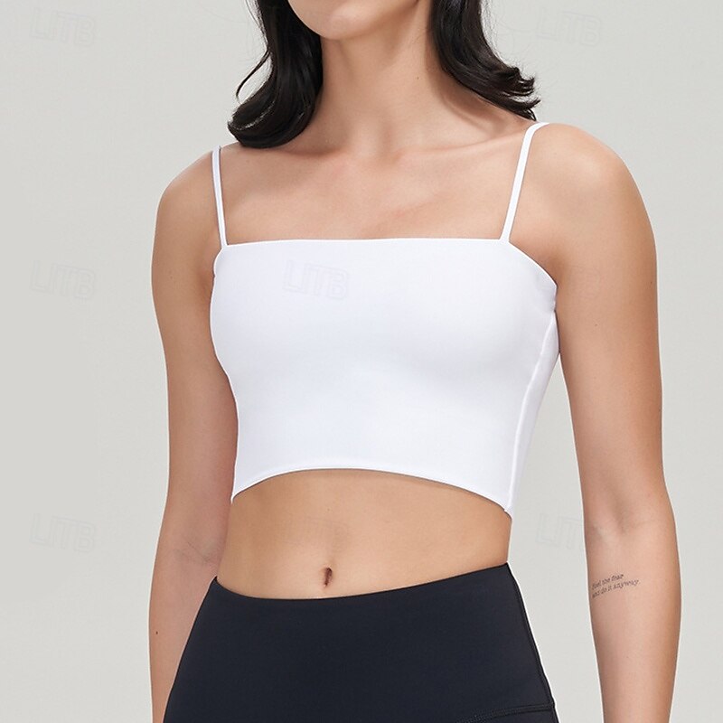 Women's Yoga Crop Tank Top Sports Bra Underwear High Supports Breathable Spaghetti Strap Solid / Plain Color Sport Activewear Black White Pilates Zumba Running2