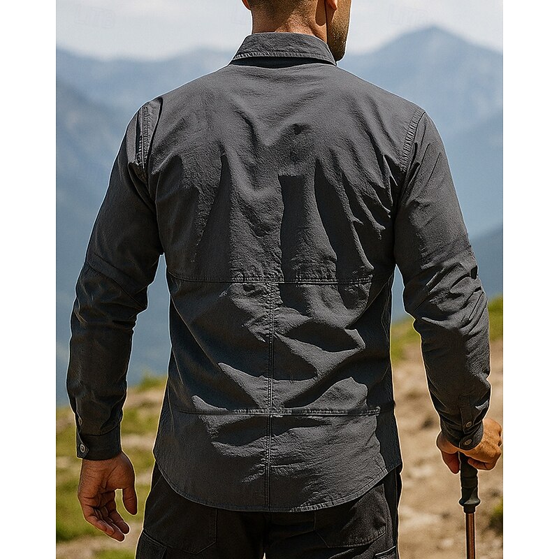 Men's Cargo Shirt Hiking top Zip-off Sleeve Shirt Long Sleeve Turndown Top Outdoor Quick Dry Cotton Blend Grey Traveling Running3
