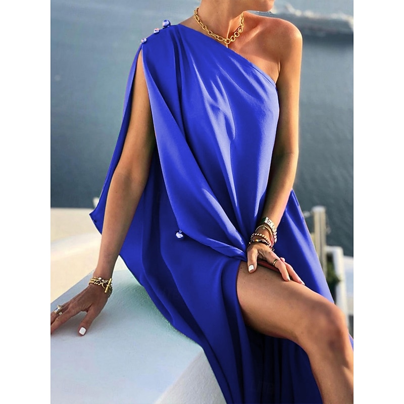 Women's Long Dress Maxi Dress Cocktail Dress Wedding Guest Dress Chiffon Swing Dress Fashion Modern Outdoor Vacation Regular Fit Plain Sleeveless One Shoulder Yellow Red Blue Green Summer Spring2