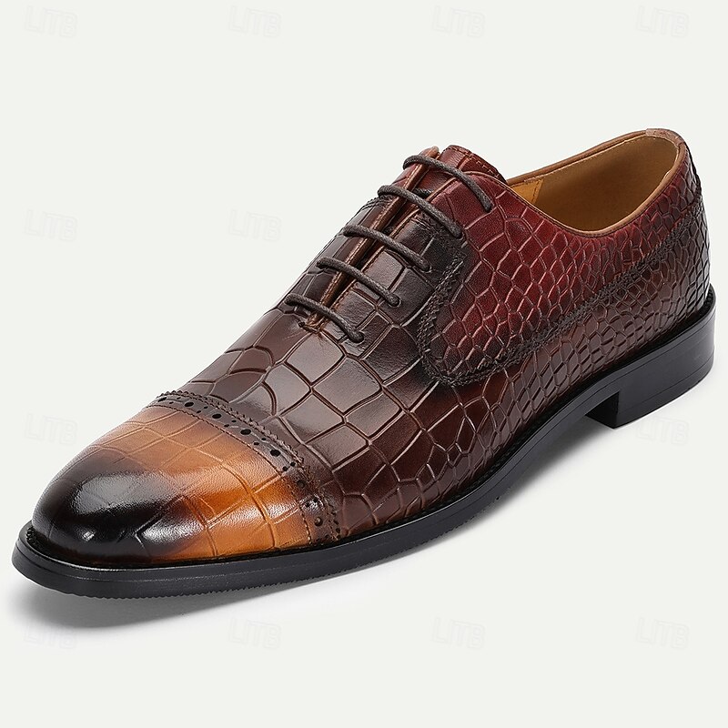 Men’s Crocodile Pattern Genuine Leather Oxford Shoes – Dual-tone Lace-up Shoes for Fashion-forward Men, Business Dinners and Evening Receptions2