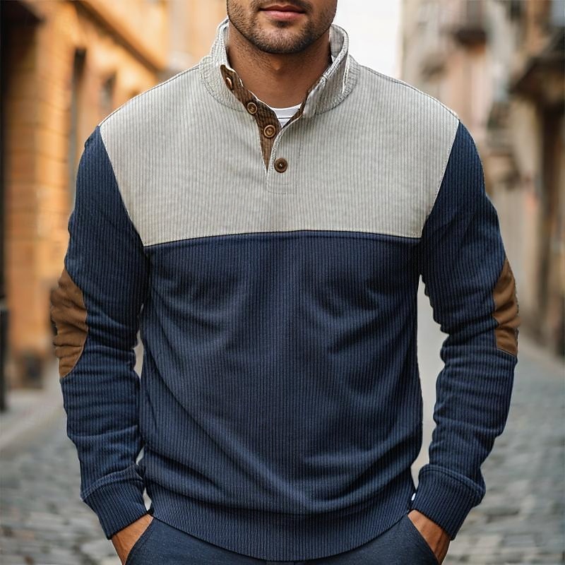 Men's Sweatshirt Polo Sweatshirt Black Red Navy Blue Brown Gray Polo Collar Color Block Patchwork Color Block Sports & Outdoor Casual Daily Streetwear Cool Designer All Seasons Clothing Apparel