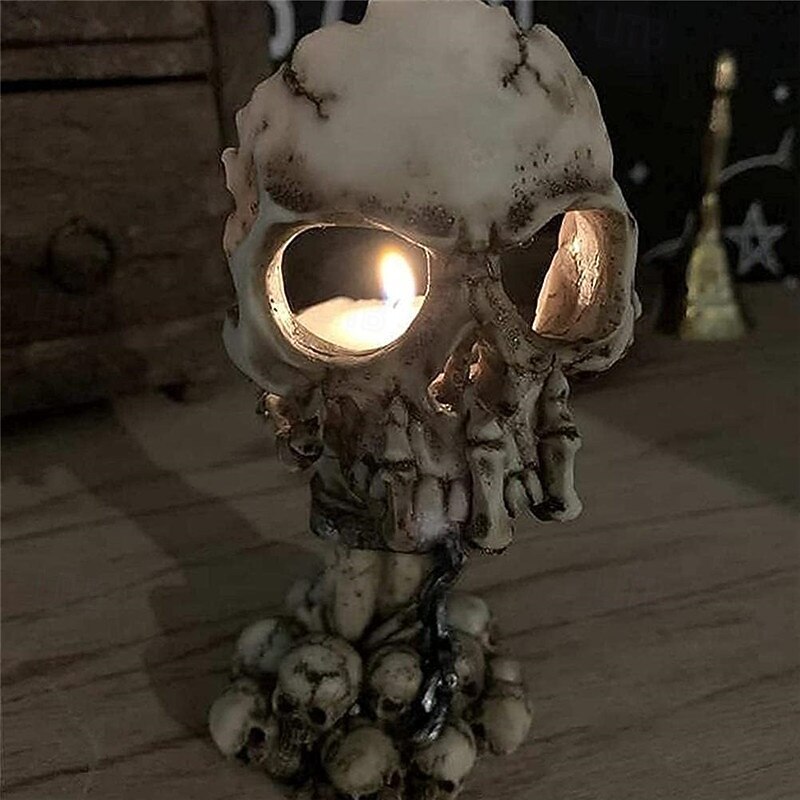 Spooky Tealight Candle Holder - Halloween Decorations Horror Skeleton Skull Candle Holders - Resin Candlestick Gothic Style Home Decor for Bedroom Living Room4