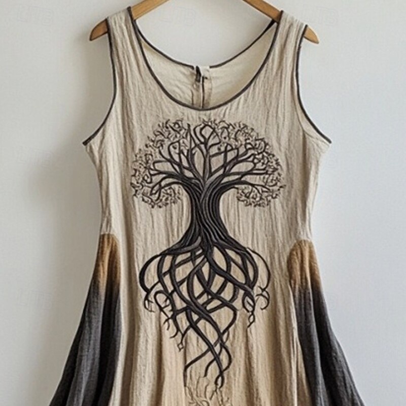 Women's Midi Dress Casual Dress Swing Dress Summer Dress Boho Dress Vintage Fashion Daily Beach Weekend Regular Fit Tree Sleeveless Crew Neck Khaki Summer Spring2
