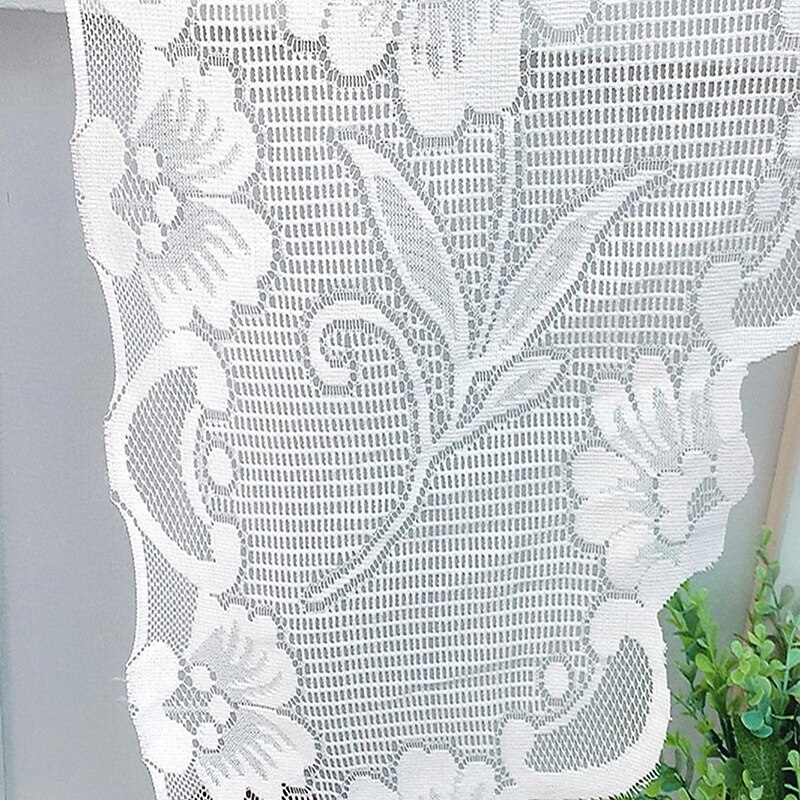 Curtain Drapes Butterfly-Style Pull-Up White Lace Curtains - Jacquard Sheer Drapes for Bay Window, Kitchen, Doorway & Room Divider2