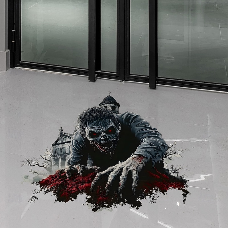 Halloween Zombie Wall Sticker, Scary Broken Wall Decal for Bedroom and Living Room, Self-Adhesive Haunted House Decoration, Spooky 3D Peel and Stick Wall Art for Home Party