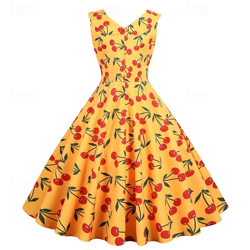 Retro Vintage 1950s Rockabilly Midi Dress Swing Dress Flare Dress Floral Cherry Daisy A-Line Turndown Fancy Dress Women's Carnival Vacation Daily Wear Retro Theme Party Adults' Dress Spring & Summer4