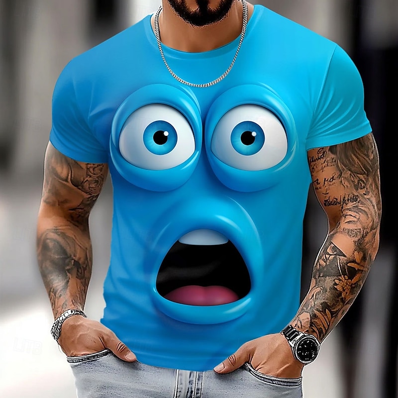 Men's 3D Human face T Shirt Short Sleeve T shirt 3D Print Crew Neck Shirt Fashion Exaggerated Daily Party Street Casual Yellow Light Green Blue Summer Spring All Seasons Clothing Apparel S M L XL XXL
