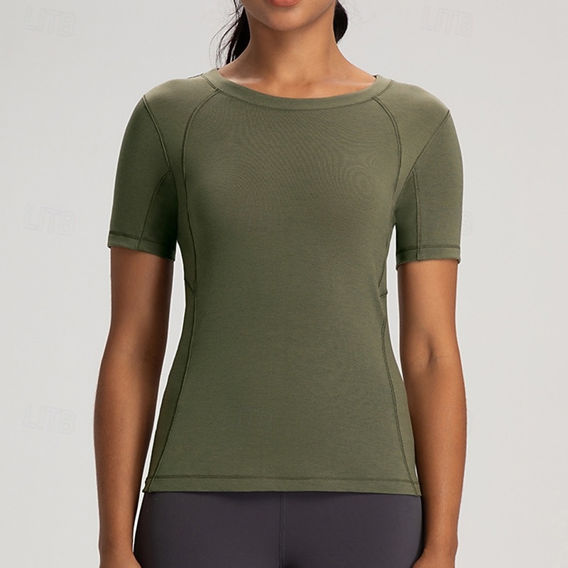 Women's Yoga T-shirt Round Neckline Breathable Basic Short Sleeve Sports Solid Color Top For Pilates Running Yoga Activewear