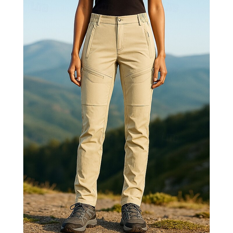 Women's Cargo Pants Hiking Pants Trousers Hiking Rain Pants Outdoor Regular Fit Waterproof Windproof Lightweight Bottoms Pocket Black Khaki Camping / Hiking Running S M L XL XXL