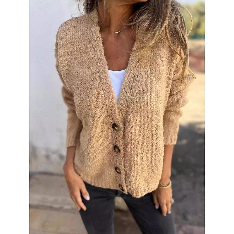 Women's Coat Warm Comfortable Knit Fashion Daily Plain Outdoor Casual Daily Single Breasted Regular V Neck Regular Fit Long Sleeve Outerwear White Pink Green Spring Fall2