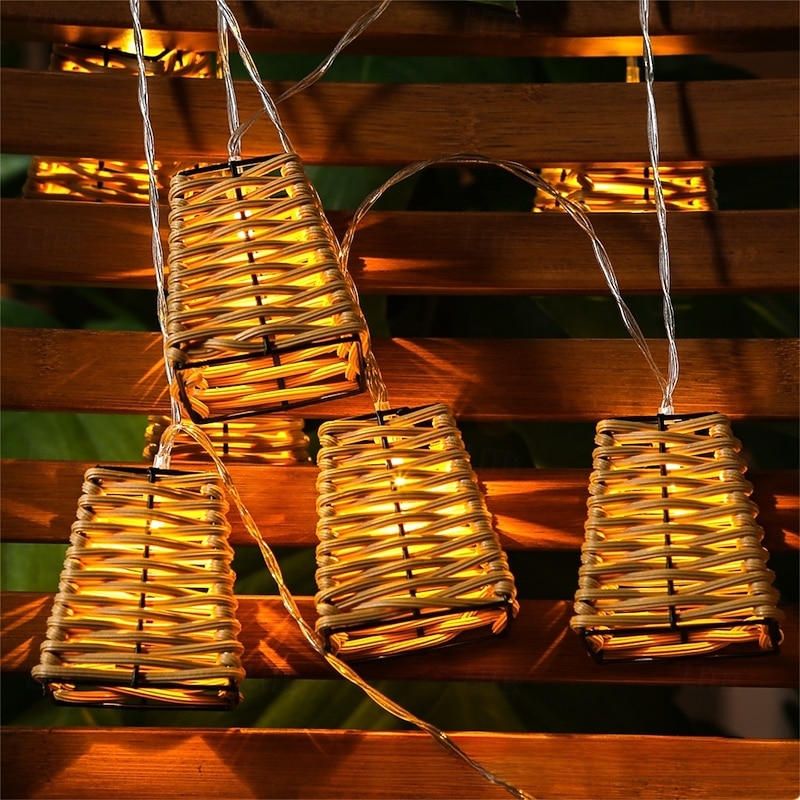 Rattan Decorative String Lights Boho String Lights with 20 Mini Bulbs  Weatherproof Lantern Style Patio Lights for Indoor/Outdoor Home Decor Pergola Porch Party and Backyard