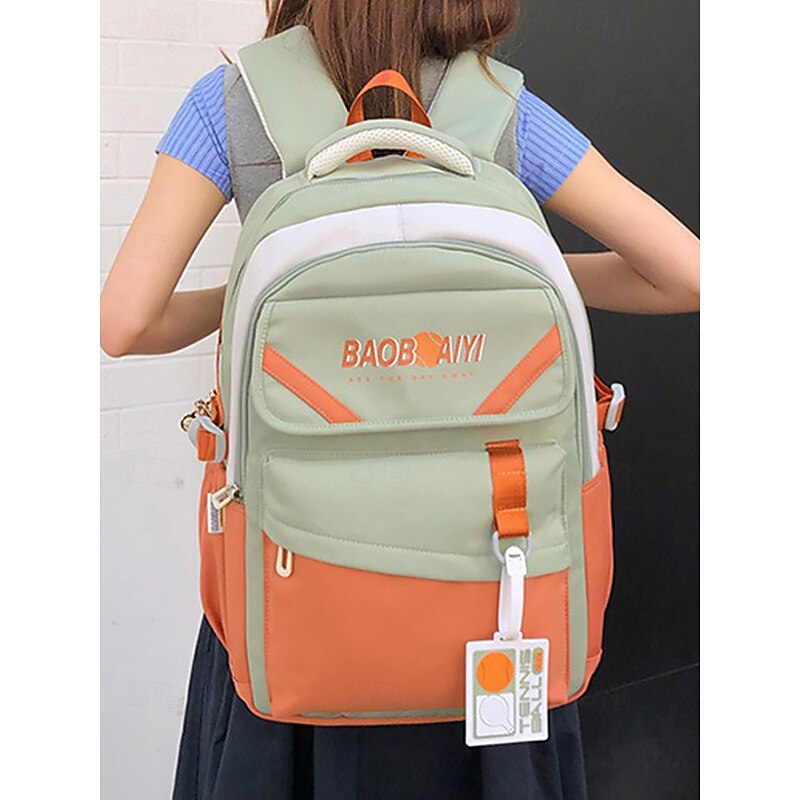 Women's Color Block School Backpack with Tennis Tag – Spacious Lightweight Bag for Teen Girls, School and Outdoor Use2