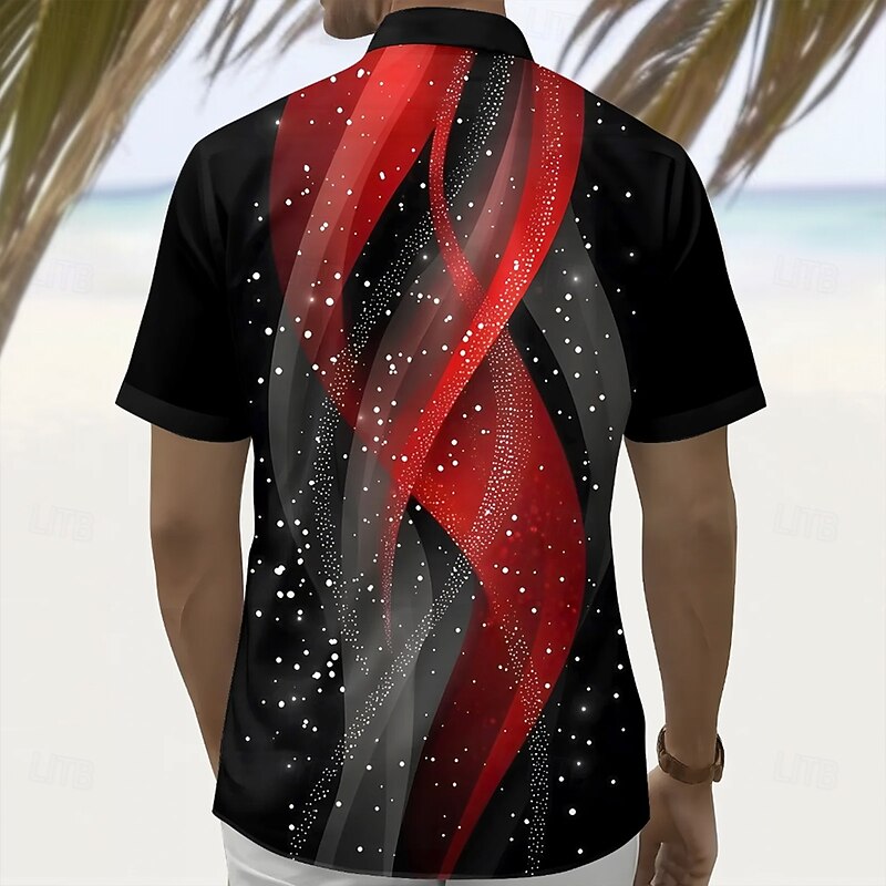 Men's Geometric Gradient Waves Shirt Summer Shirt Button Up Shirt Short Sleeve Fashion Casual Outdoor Vacation Dailywear Summer Spring Turndown 3D Print Collared Shirts Front One Pocket Black2