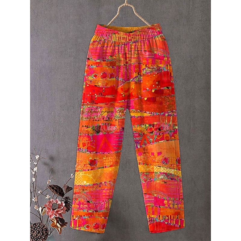 Women's Wide Leg Chinos Baggy Pants Vacation Vintage Fashion Full Length High Waist Graphic Plaid Printing Soft Breathable Inelastic Formal Vacation Street Black Yellow Red Orange Summer Spring Fall3