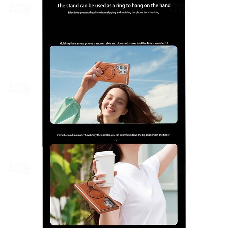 Phone Case For Samsung Galaxy S25 S24 S23 Ultra Plus Back Cover with Stand Holder Magnetic Shockproof Retro TPU PU Leather3