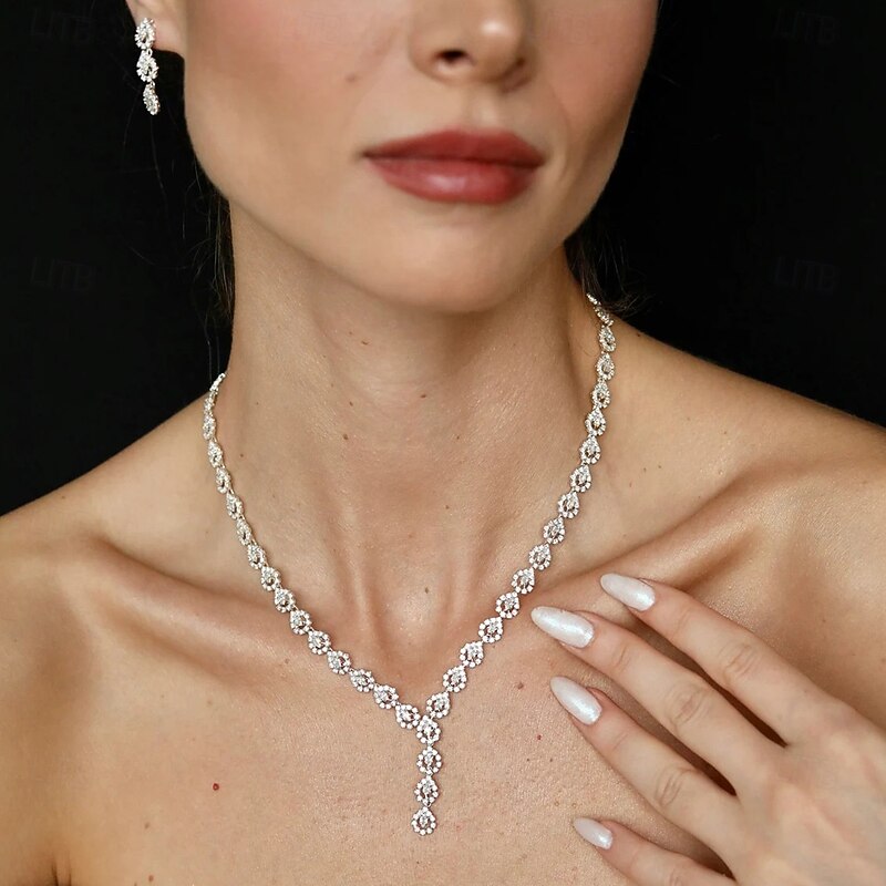 Bridal Jewelry Sets Three-piece Suit Imitation Diamond 1 Necklace 1 Bracelet Earrings Women's Vintage Fashion Personalized Lovely Classic Love Precious Jewelry Set For Wedding Work Gift4