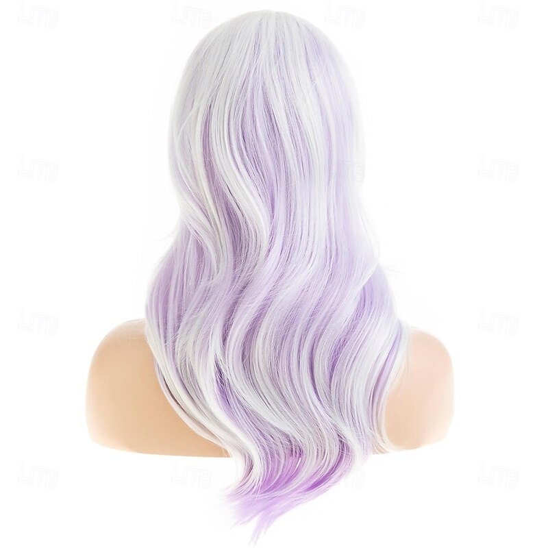 Long Wavy White Purple Wigs for Women Synthetic Side Part Halloween Cosplay Replacement Hair Wig4