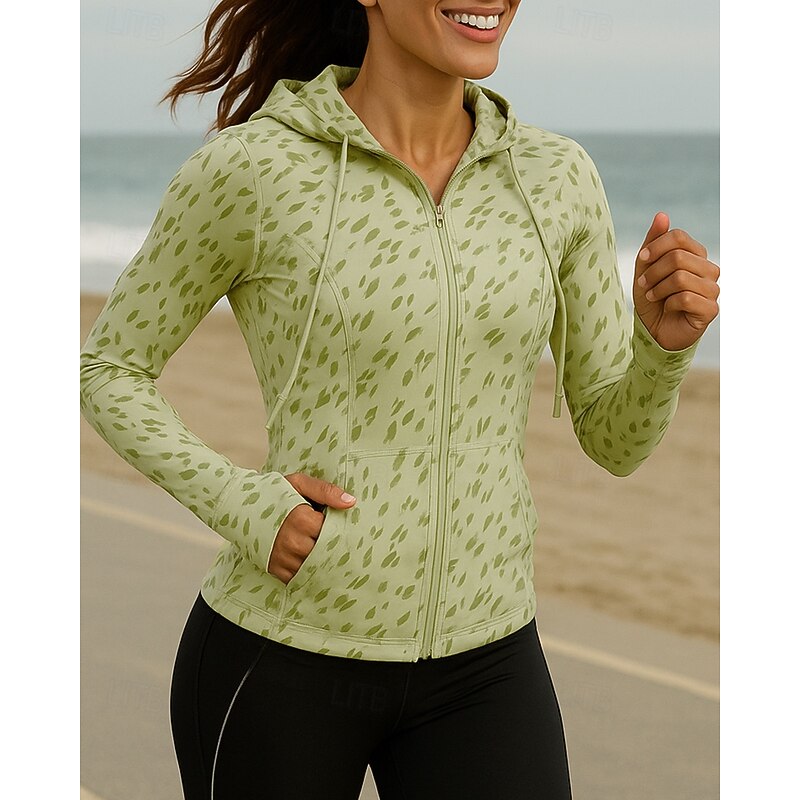 Women's Running Jacket Outdoor Jacket Hooded Jacket Drawstring Long Sleeve Top Athleisure Sun Protection Windproof Outdoor Running Yoga Sportswear Activewear White Green Gray3