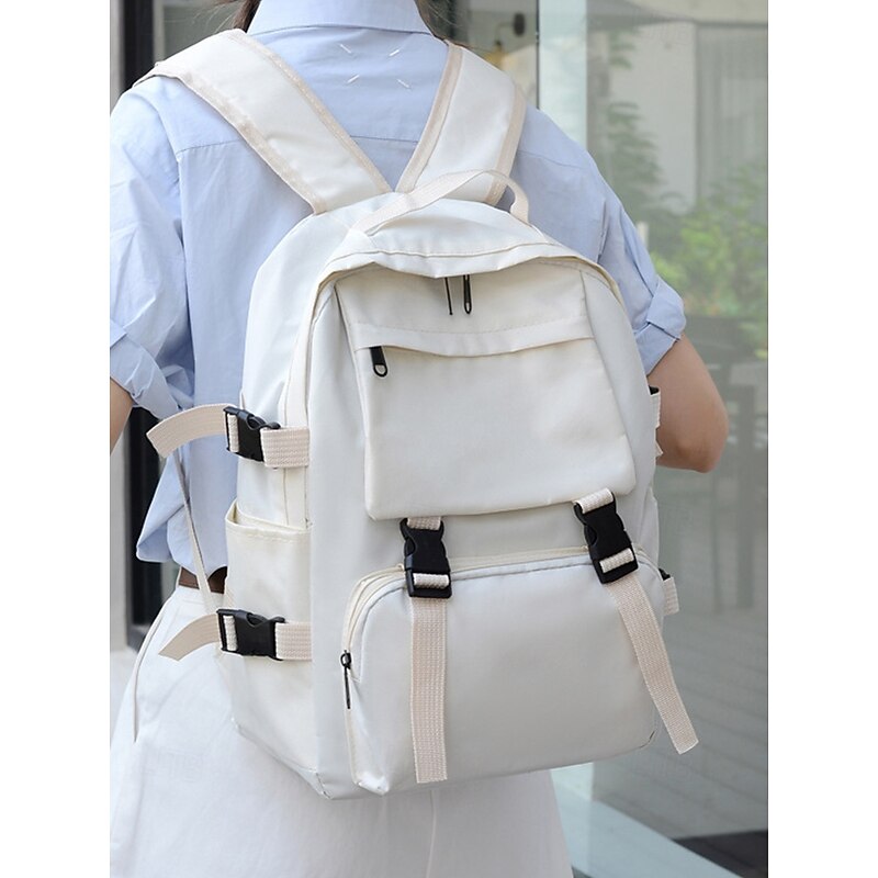 Minimalist Large Capacity Backpack for Students and Commuters – Multi-Pocket Laptop Rucksack with Side Straps and Front Buckle Design for School, Travel or Daily Use3