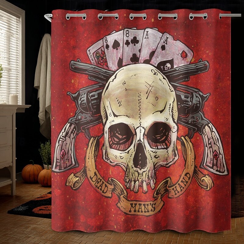 Dead Mans Hand and Smoke em If You Got-em by David Lozeau Halloween ShowerCurtain with Hooks Polyester Washable Waterproof Pattern Bathroom Bathtub Decor