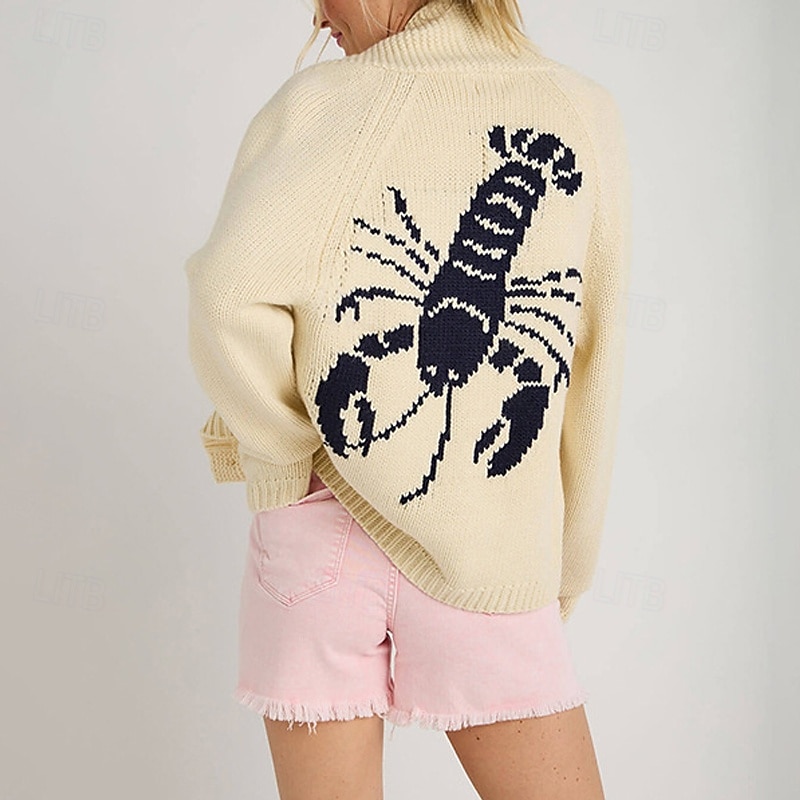 Women's Sweater Cardigan Fashion Streetwear Daily Animal Ribbed Open Front Knitted Print Long Sleeve Regular Tops Knit Holiday Going out Weekend Black White Fall Winter