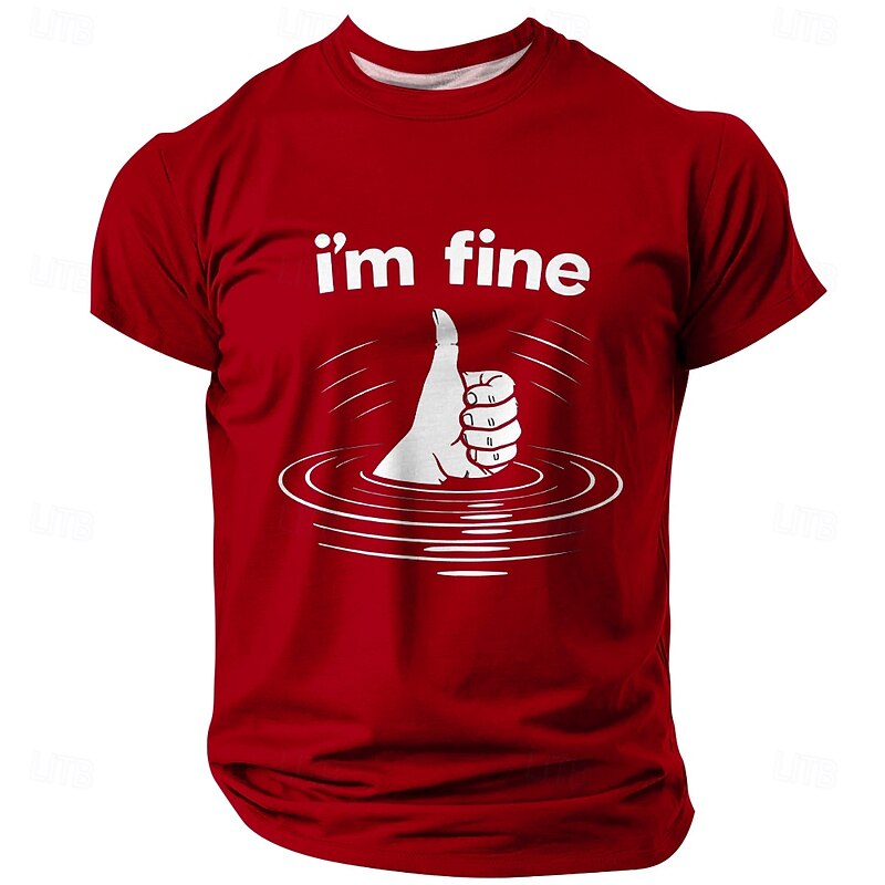 Men's Humorous "I'm Fine" Drowning Thumbs Up Short Sleeve Graphic Tee2