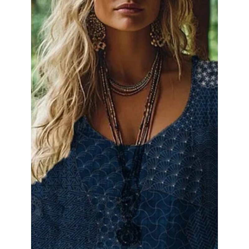 Women's Blouse Floral Vintage Daily Casual Long Sleeve V Neck Regular Tops Daily Holiday Print Black Navy Blue Summer Spring Fall2