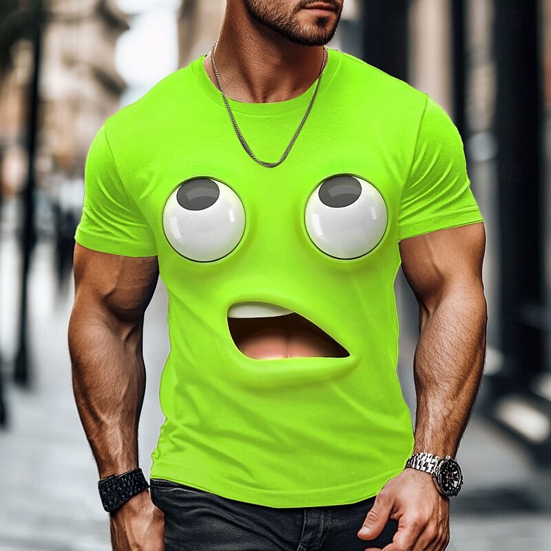 Men's 3D Cartoon Human face T Shirt Short Sleeve T shirt 3D Print Crew Neck Shirt Exaggerated Designer Party Street Casual Yellow Blue Purple Summer Spring All Seasons Clothing Apparel S M L XL XXL2
