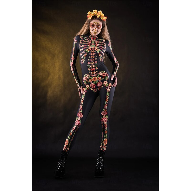 Skull Skeleton Sugar Skull Bodysuit Halloween Group Couples Costumes Full Body Catsuit Scary Costume Men's Women's Boys' Kid's Adults' Performance Party Club Halloween Carnival Day of the Dead Easy3
