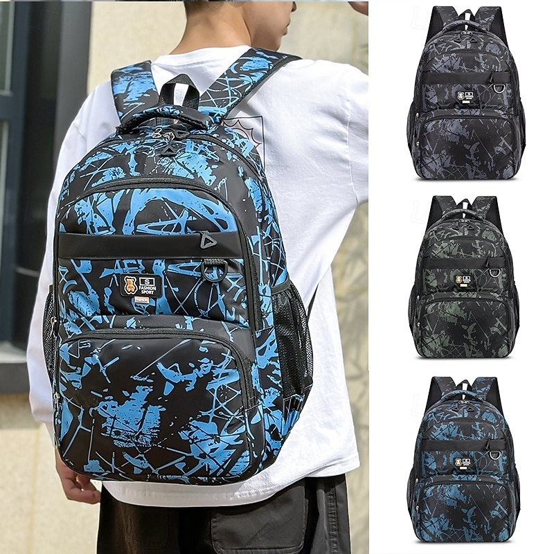 Boys' Camouflage Graffiti School Backpack – Lightweight Large Capacity Bookbag for Middle & High School Students