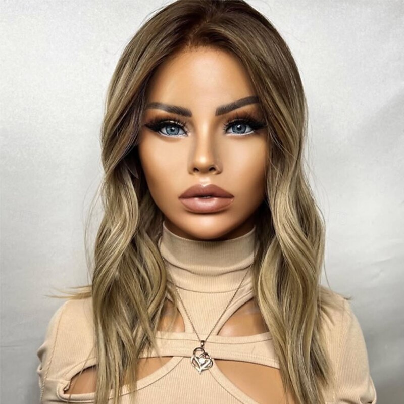 Unprocessed Virgin Hair 5x5 Closure 13x4 Lace Front Wig Middle Part Brazilian Hair Wavy Blonde Wig 130% 150% Density Ombre Hair Highlighted / Balayage Hair Natural Hairline 100% Virgin Glueless For3