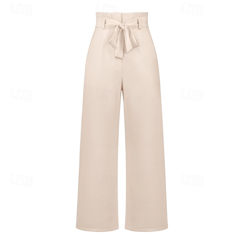 Women's Wide Leg Slacks Streetwear Casual Full Length Natural Plain Elastic Waist Comfortable Outdoor Vacation Street claret Depression Green Rust Apricot Fall Regular Fit2