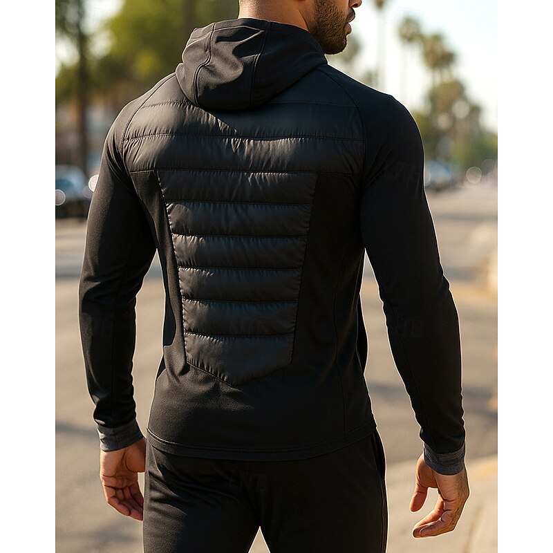 Men's Running Jacket Outdoor Jacket Hooded Jacket Pocket Hooded Long Sleeve Top Athleisure Solid Colored Cotton Waterproof Windproof Lightweight Breathable Gym Workout Hiking Running Sportswear2