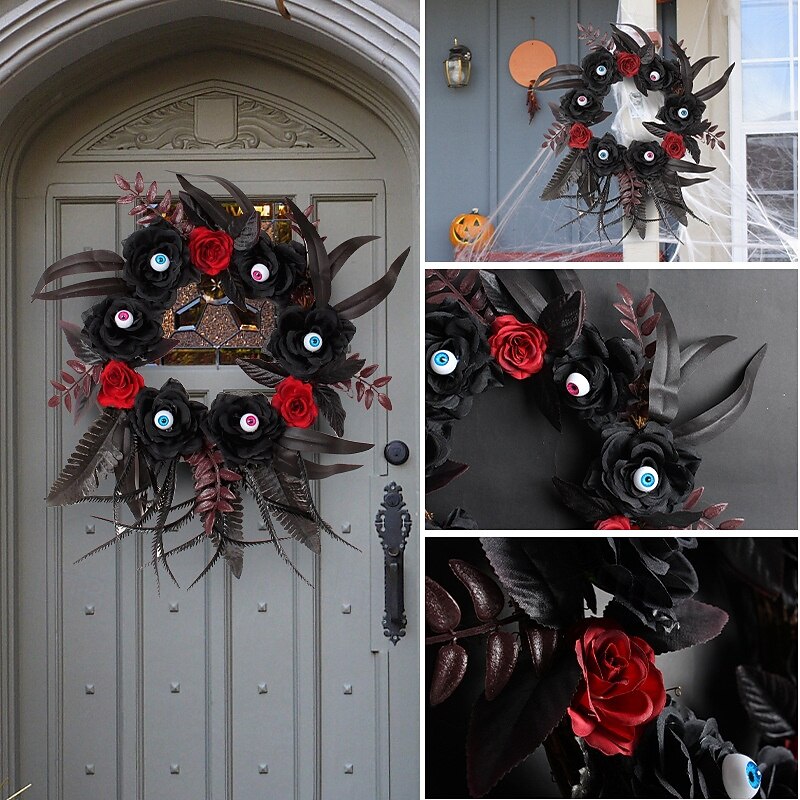 Halloween Wreath for Front Door, Scary Rose Eyeball Wreath with Twigs, Creepy Horror Decor for Haunted House, Bar, Party, Spooky Halloween Atmosphere Decoration2