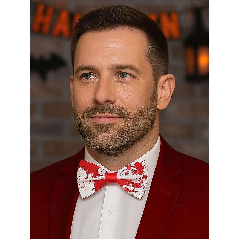 Men's Halloween Blood Splatter Bow Tie – Adjustable Horror Costume Neckwear for Party, Cosplay & Vampire Look2