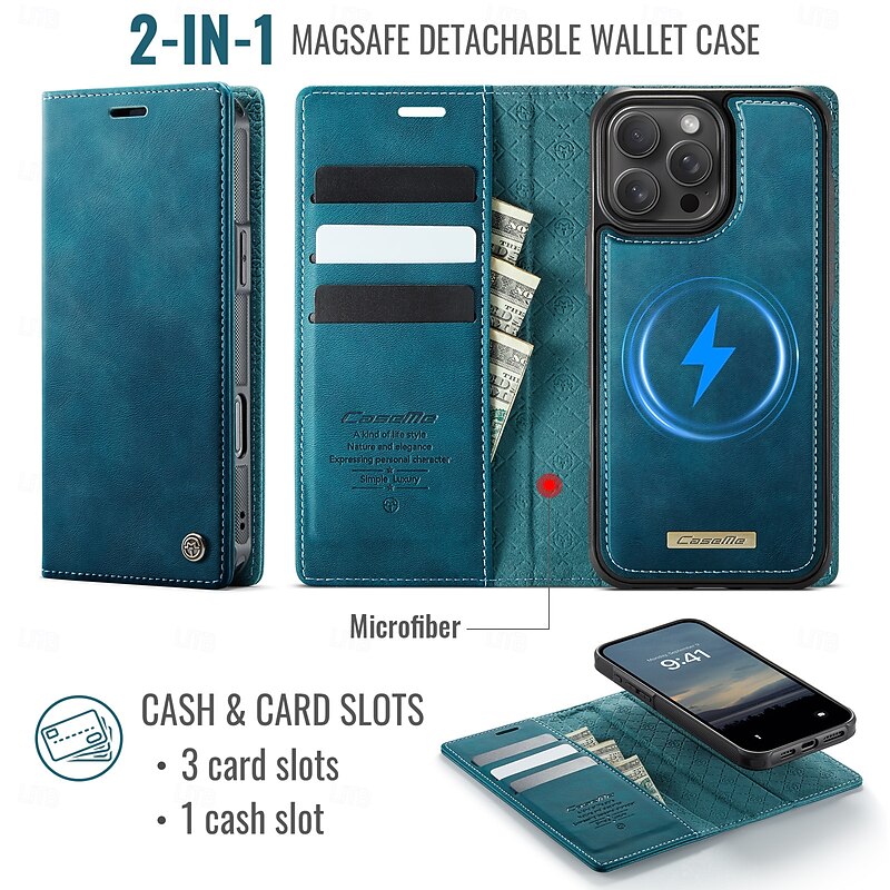 Phone Case For iPhone 17 Pro Max 17 Air 16 15 14 Pro Max Plus 16e 13 Pro Max Wallet Case with Stand Holder Detachable Magnetic Retro TPU PU Leather2