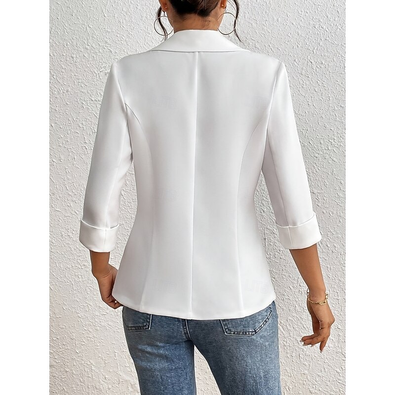 Women's Blazer Comfortable Breathable Pocket Casual Plain Office Street Casual Daily Wear Single Breasted Regular Turndown Regular Fit Long Sleeve Outerwear White Summer Spring2