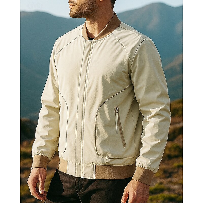 Men's Windbreaker Hiking Jacket Outdoor Waterproof Windproof Lightweight Hiking Outfits Hiking Clothes Spring Autumn / Fall Top Camping / Hiking / Caving Running Solid Color Black Khaki Grey3