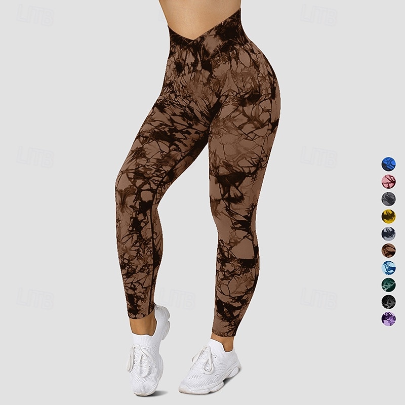 Women's Workout Leggings Yoga Pants Tummy Control High Waist Dance Pilates Running Bottoms Tie Dye Black Yellow Royal Blue Fall Sports Activewear Tight Fit